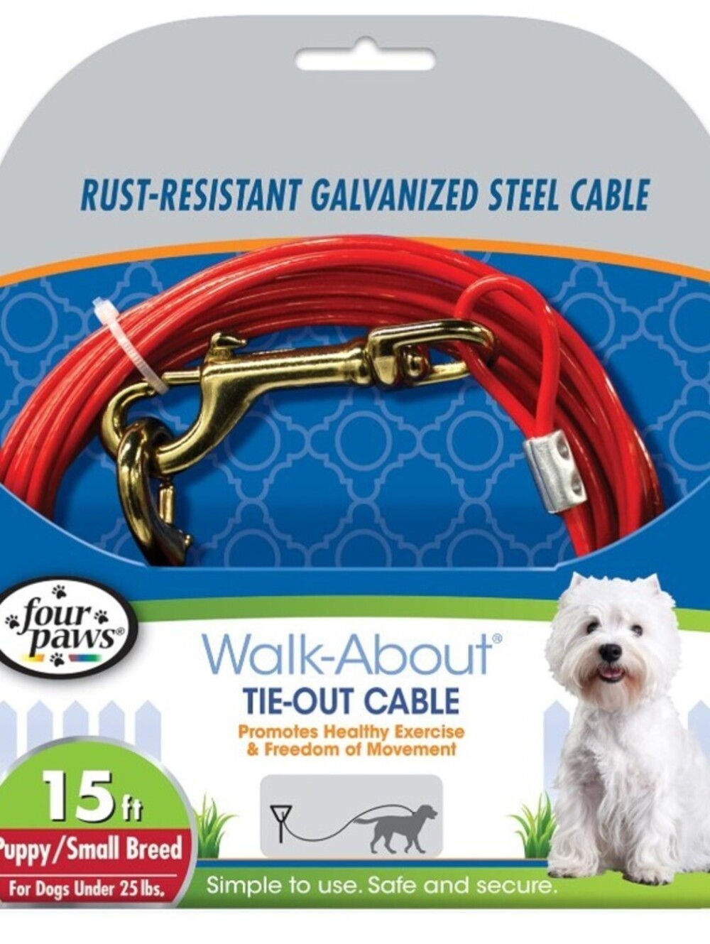 Four Paws Puppy Dog Tie Out Cable Red Puppy (15 Feet)